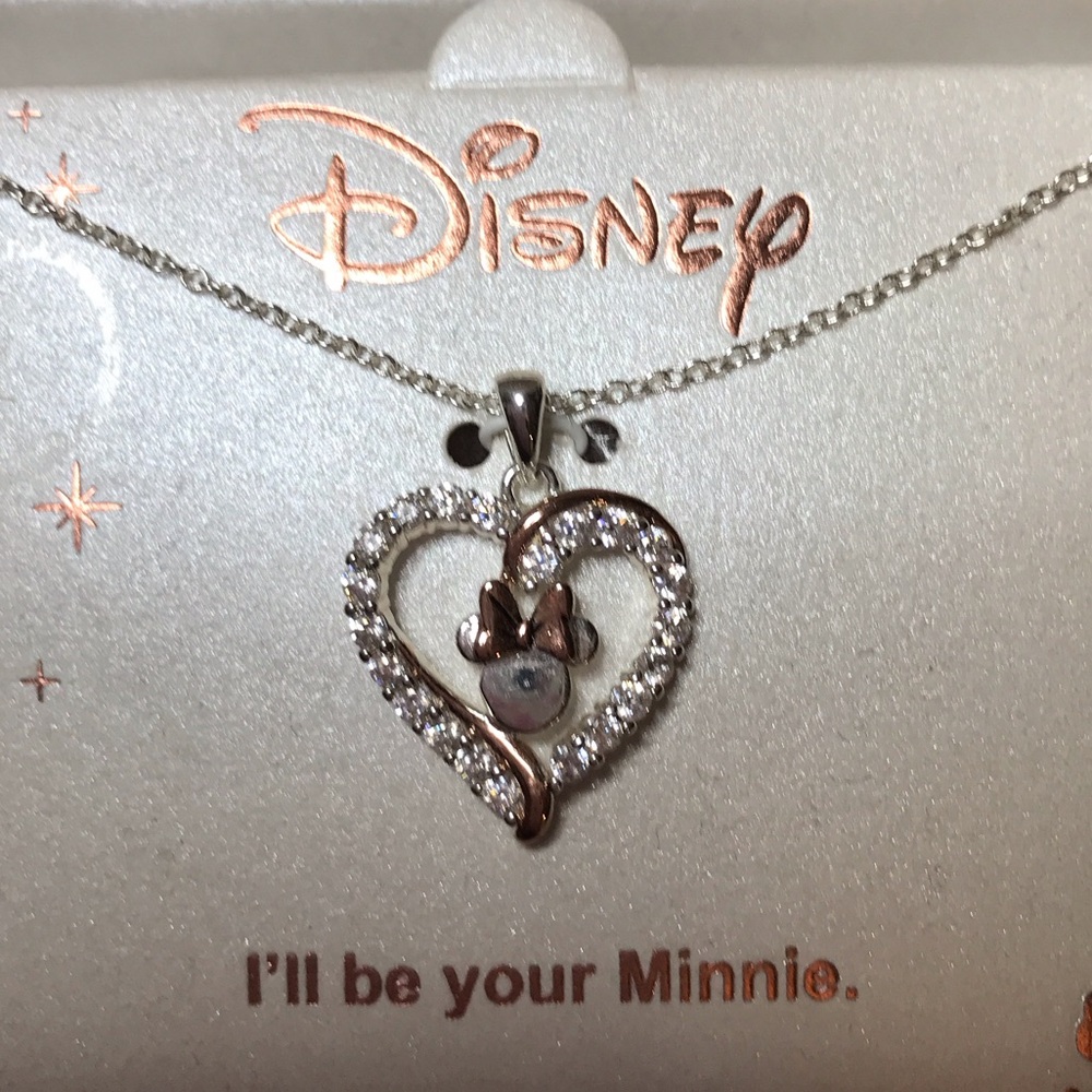 Disney Minnie Mouse Crystal Heart Pendant Necklace - Silver
